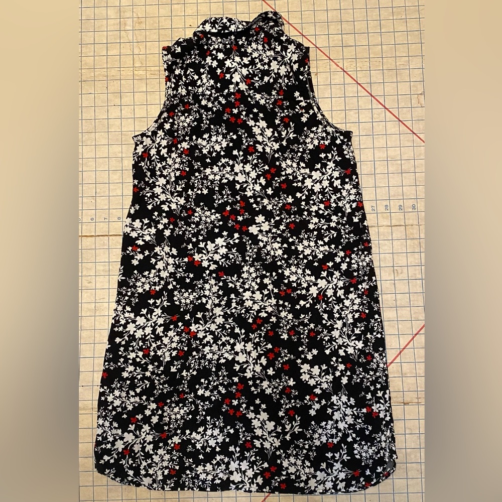 J Jill Floral Sleeveless Shirt Dress, XS Petite, black, white and red - Picture 2 of 7